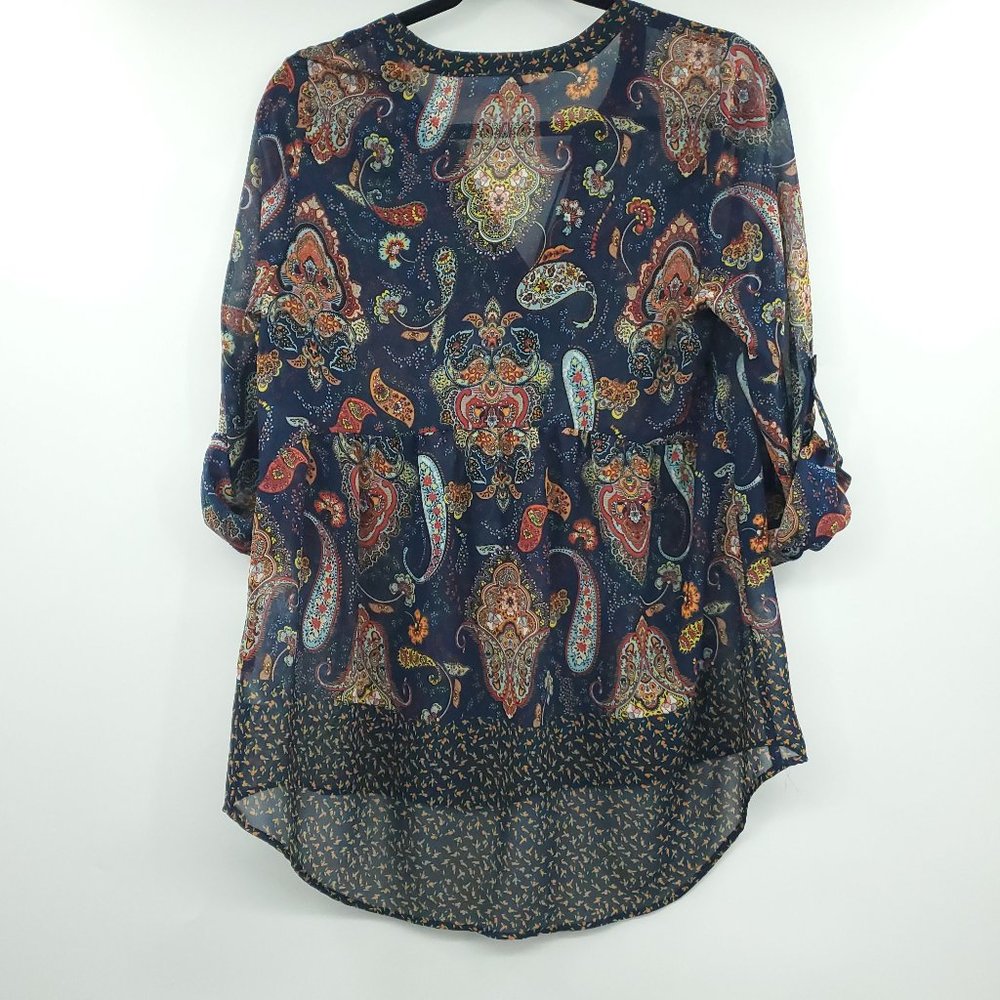DR2 Vivid Tassel V Neck Paisley Long Sleeve Blouse - Picture 2 of 12